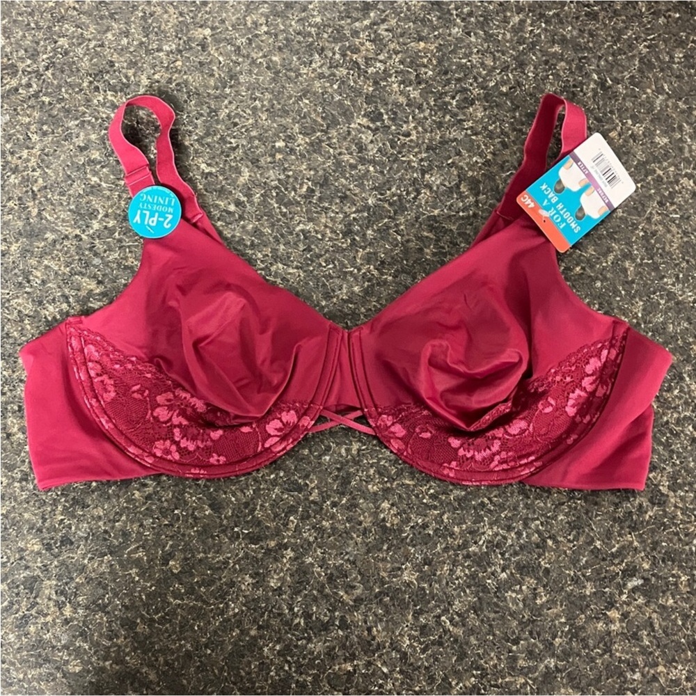 NWT vanity fair burgundy lace bra 44C style # 76571